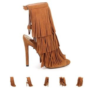 Liliana Suede Cascading Fringe Peep Toe Single Sole Bootie Size 8.5